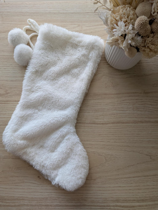 Plush Christmas Stocking with Pom Poms