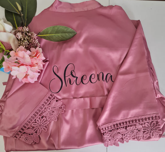 Satin Lace Robes - Dusty Rose