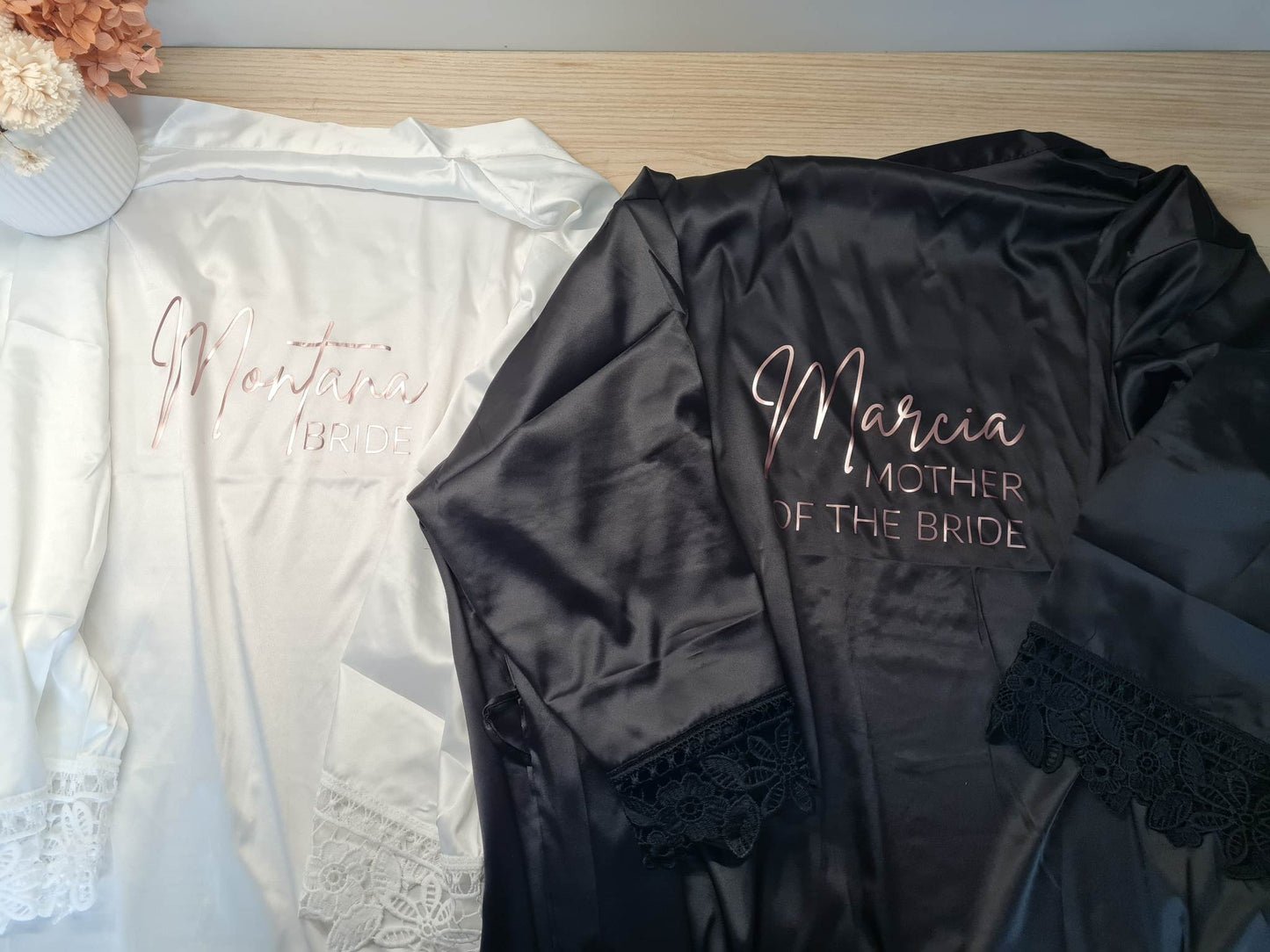 Satin Lace Robes - Black