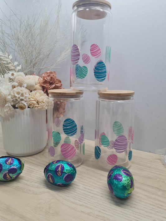 DISPLAY - Easter Egg Glass Can with Lid and Straw