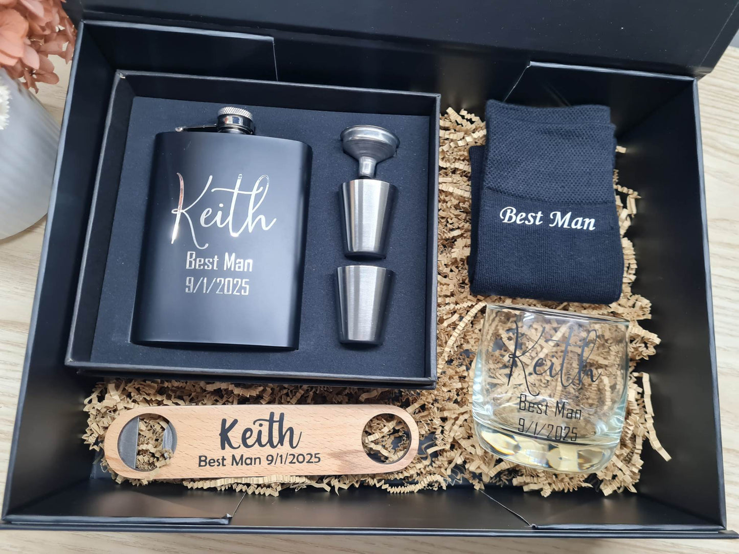 Groomsmen Gift Box Bundle with Socks & Flask Set