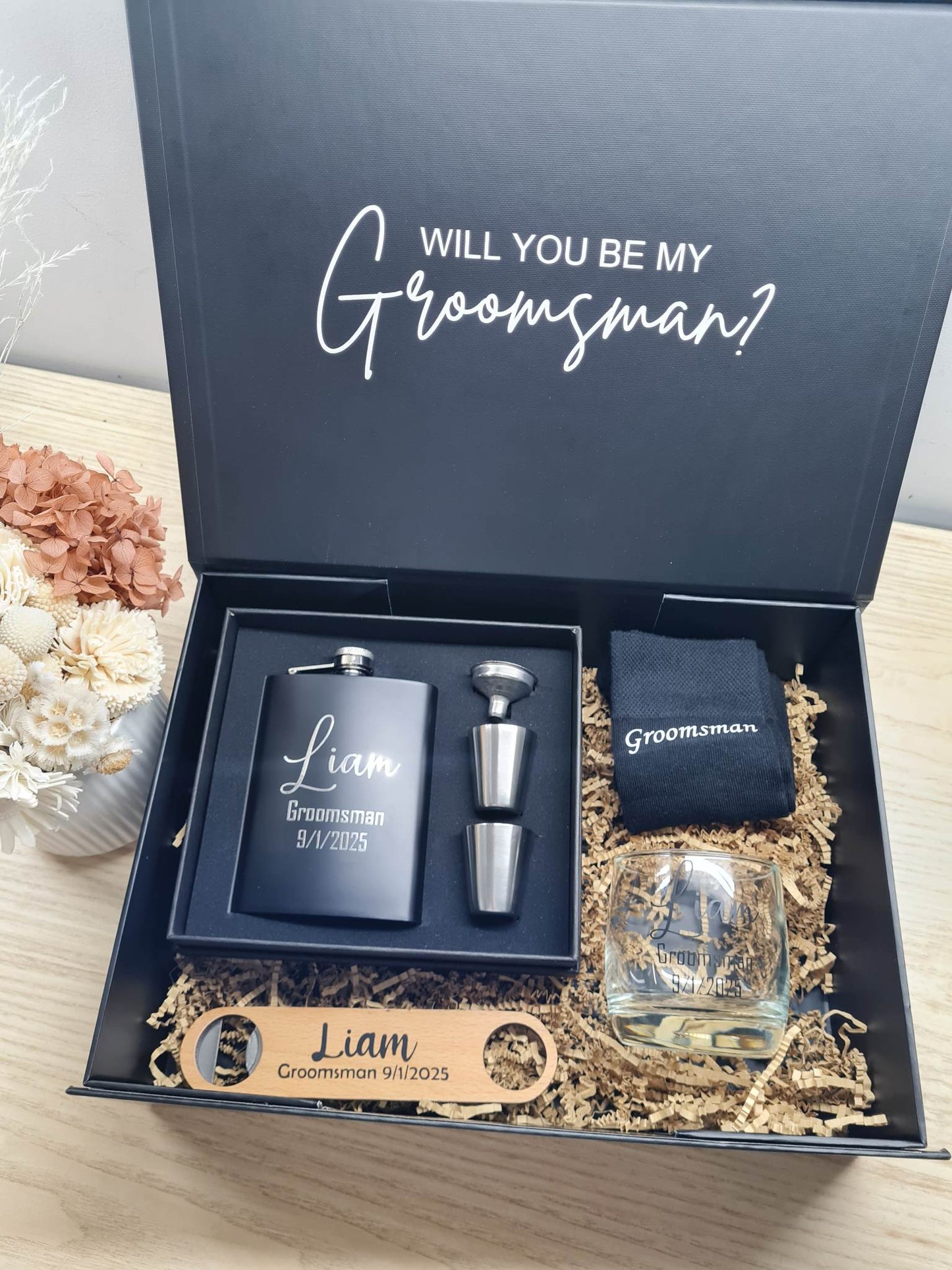 Groomsmen Gift Box Bundle with Socks & Flask Set