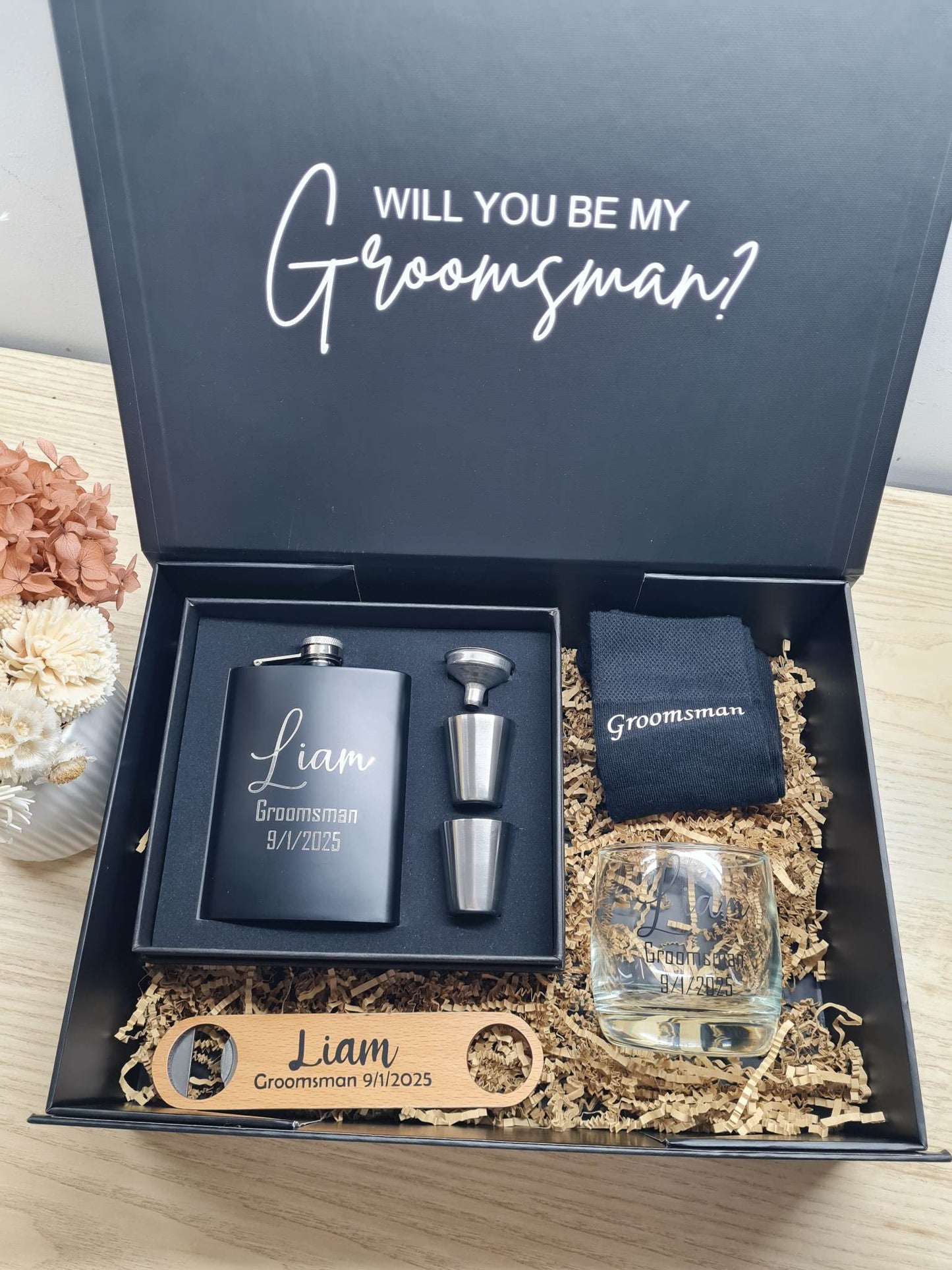 Groomsmen Gift Box Bundle with Socks & Flask Set