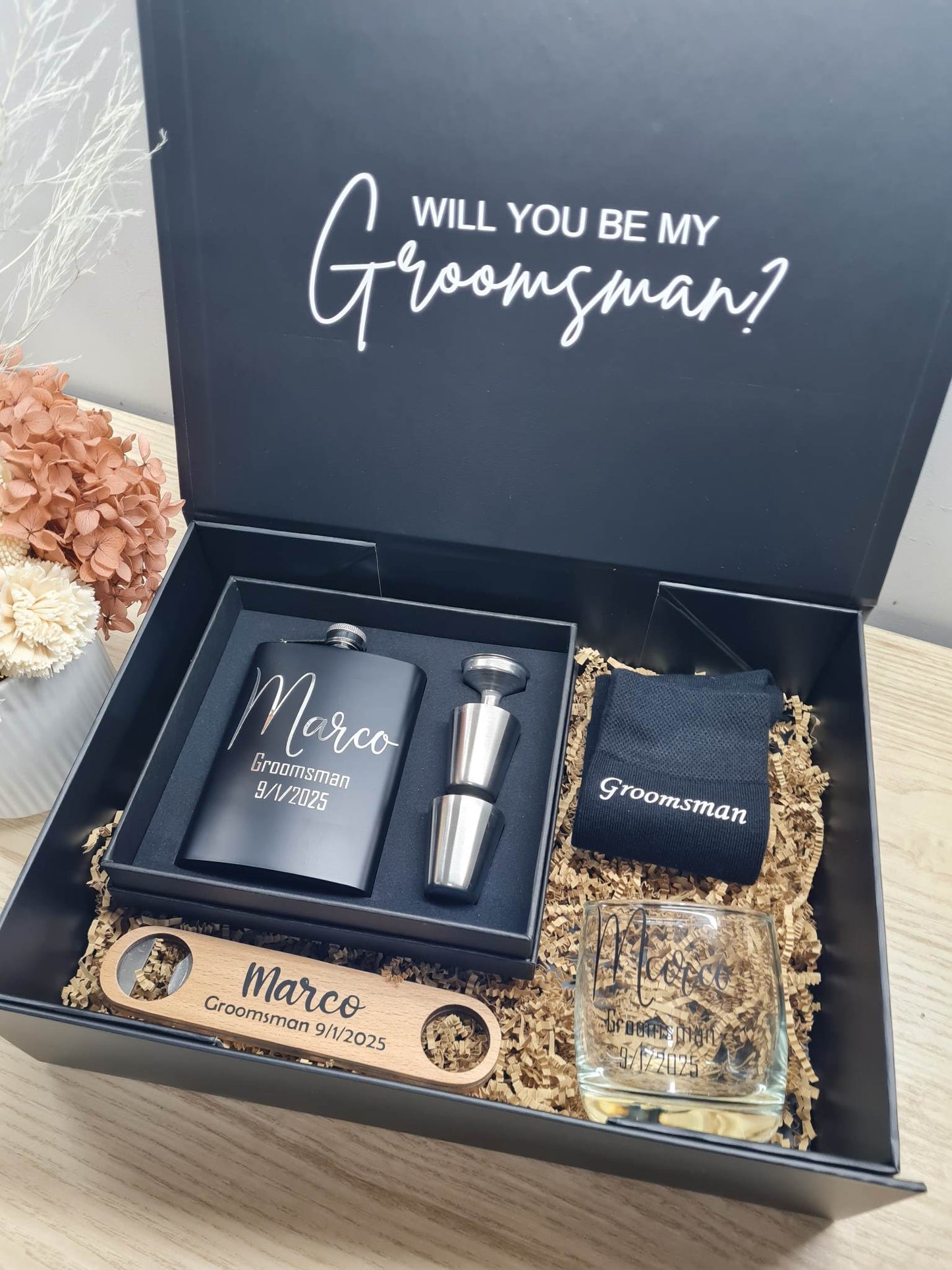 Groomsmen Gift Box Bundle with Socks & Flask Set