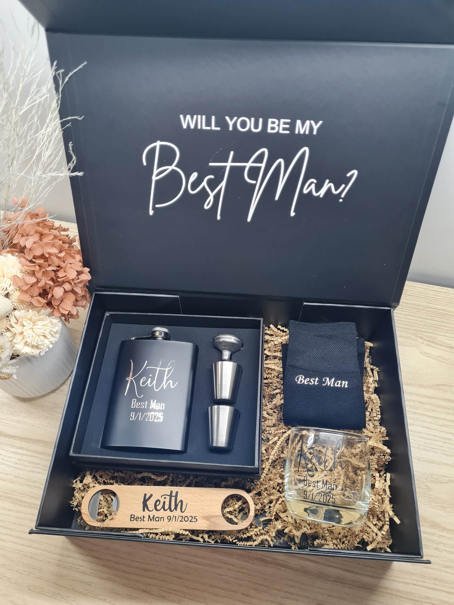 Groomsmen Gift Box Bundle with Socks & Flask Set