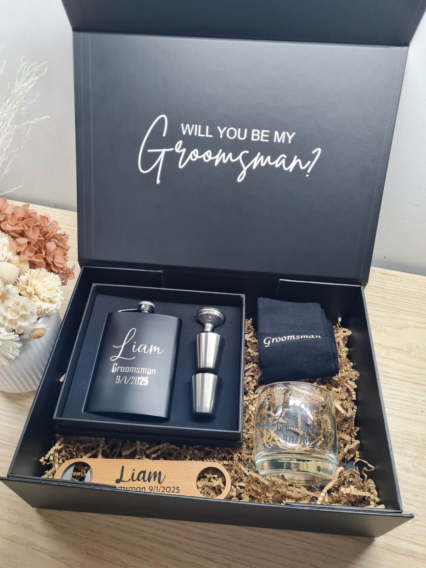 Groomsmen Gift Box Bundle with Socks & Flask Set