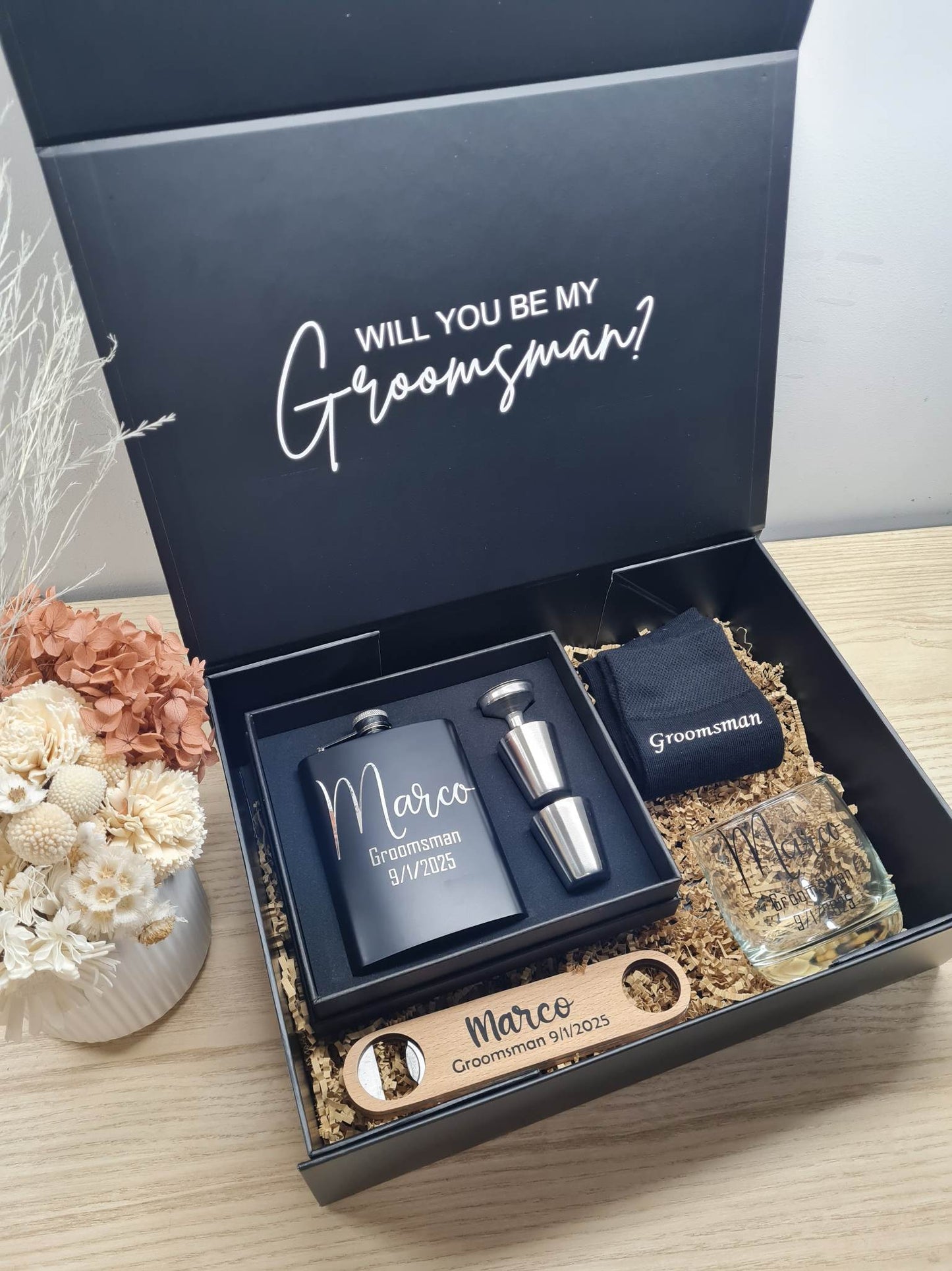 Groomsmen Gift Box Bundle with Socks & Flask Set