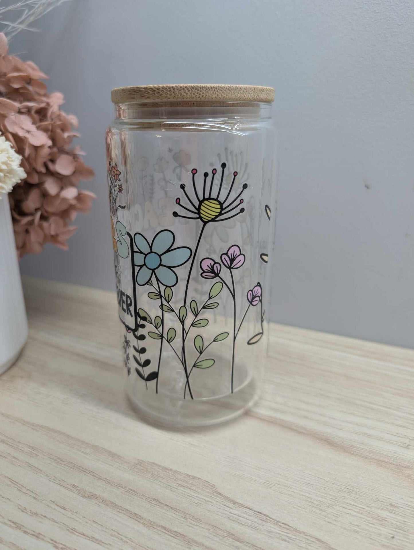 Teachers Plant Seeds Glass Can with Lid and Straw