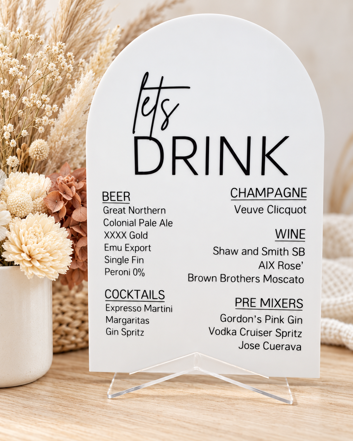 A4 Personalised Let's Drink Sign – Wedding & Event Drinks Menu