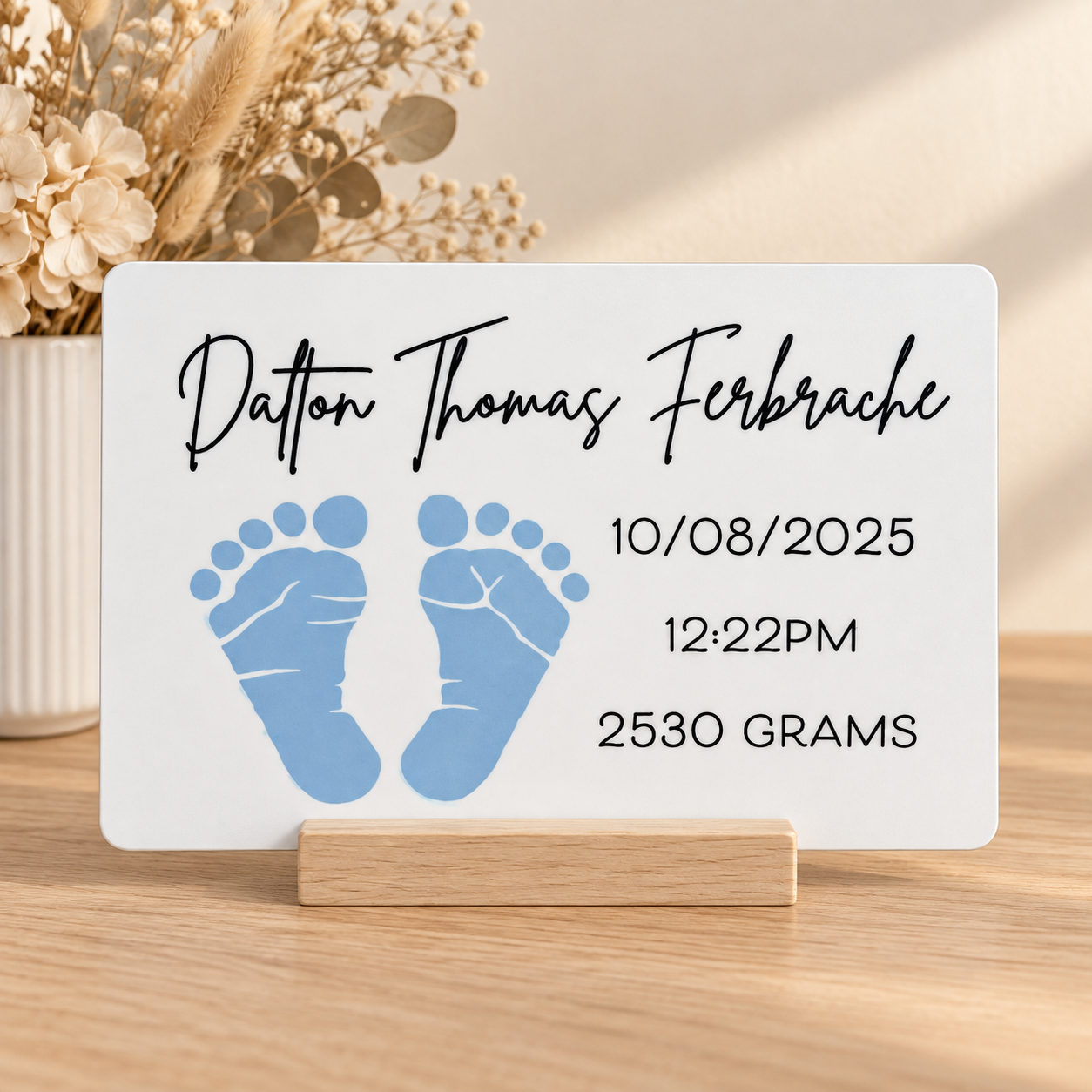 Baby Footprints Birth Details Aluminium Plaque