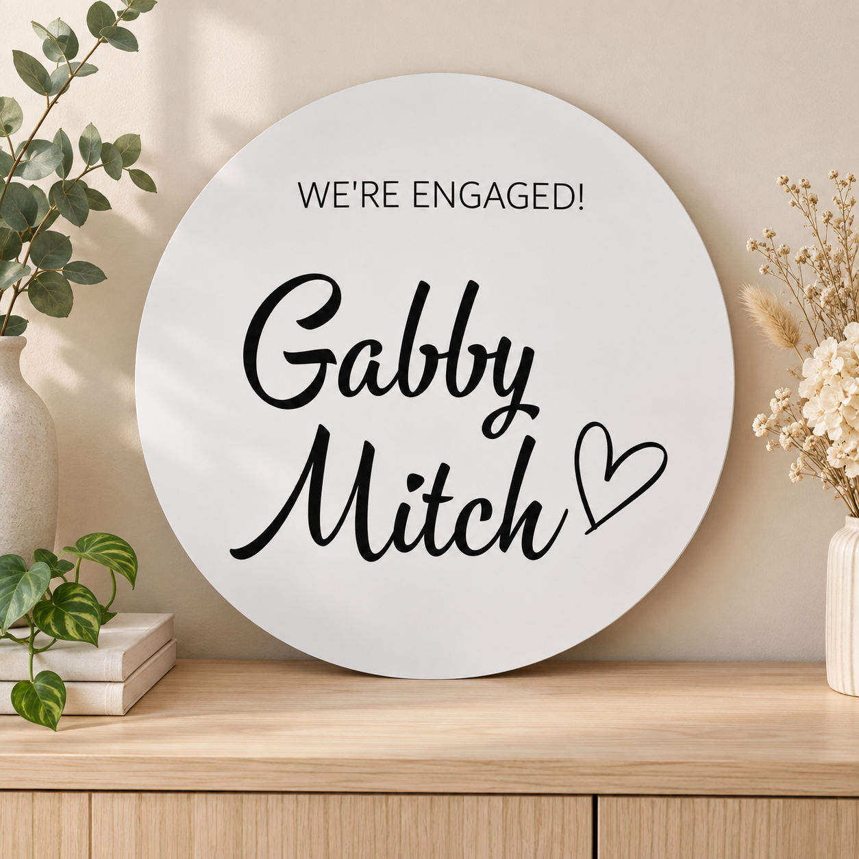 We’re Engaged Personalised Round Sign
