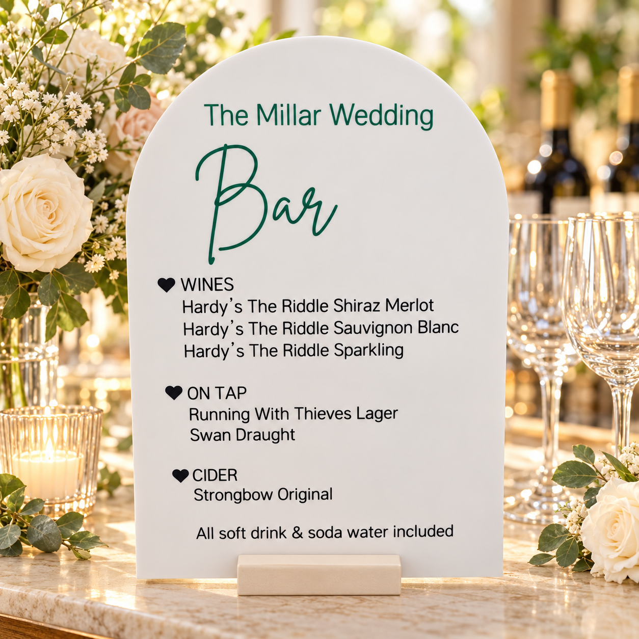 Personalised Wedding Bar Drinks Sign – Acrylic Drinks Menu