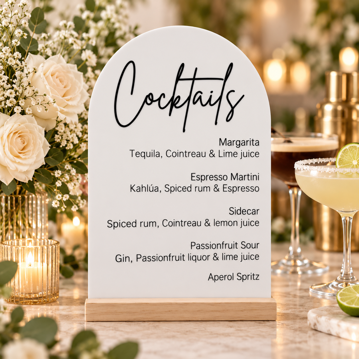 A4 Personalised Cocktails Drinks List Sign