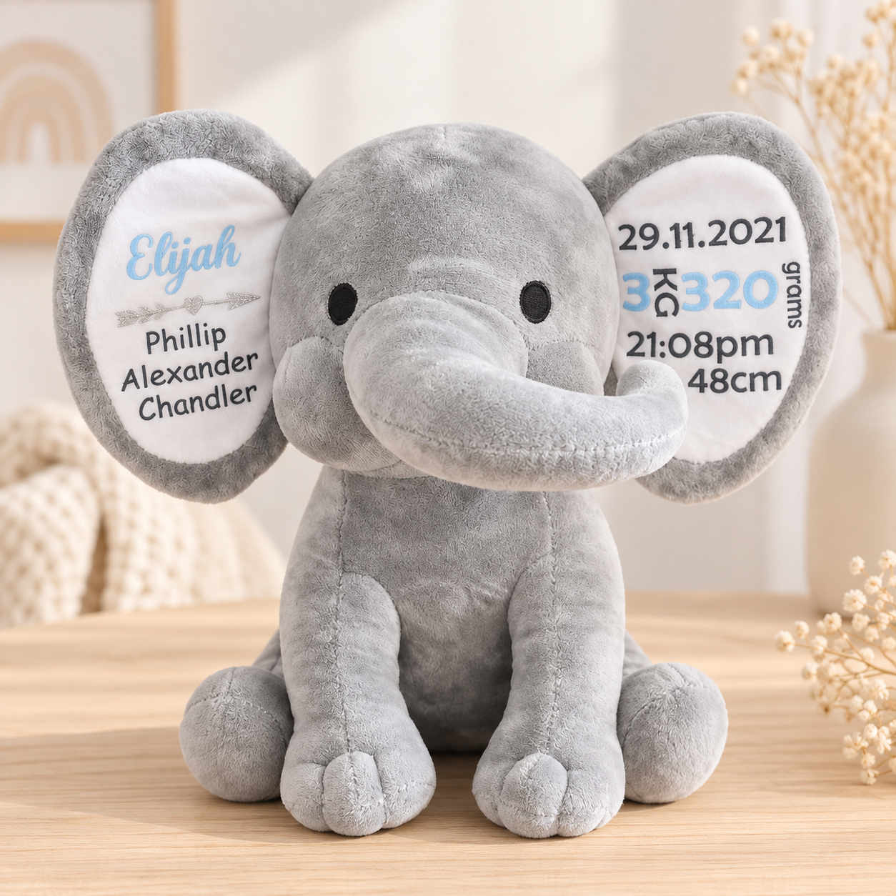 Personalised Baby Birth Details Elephant