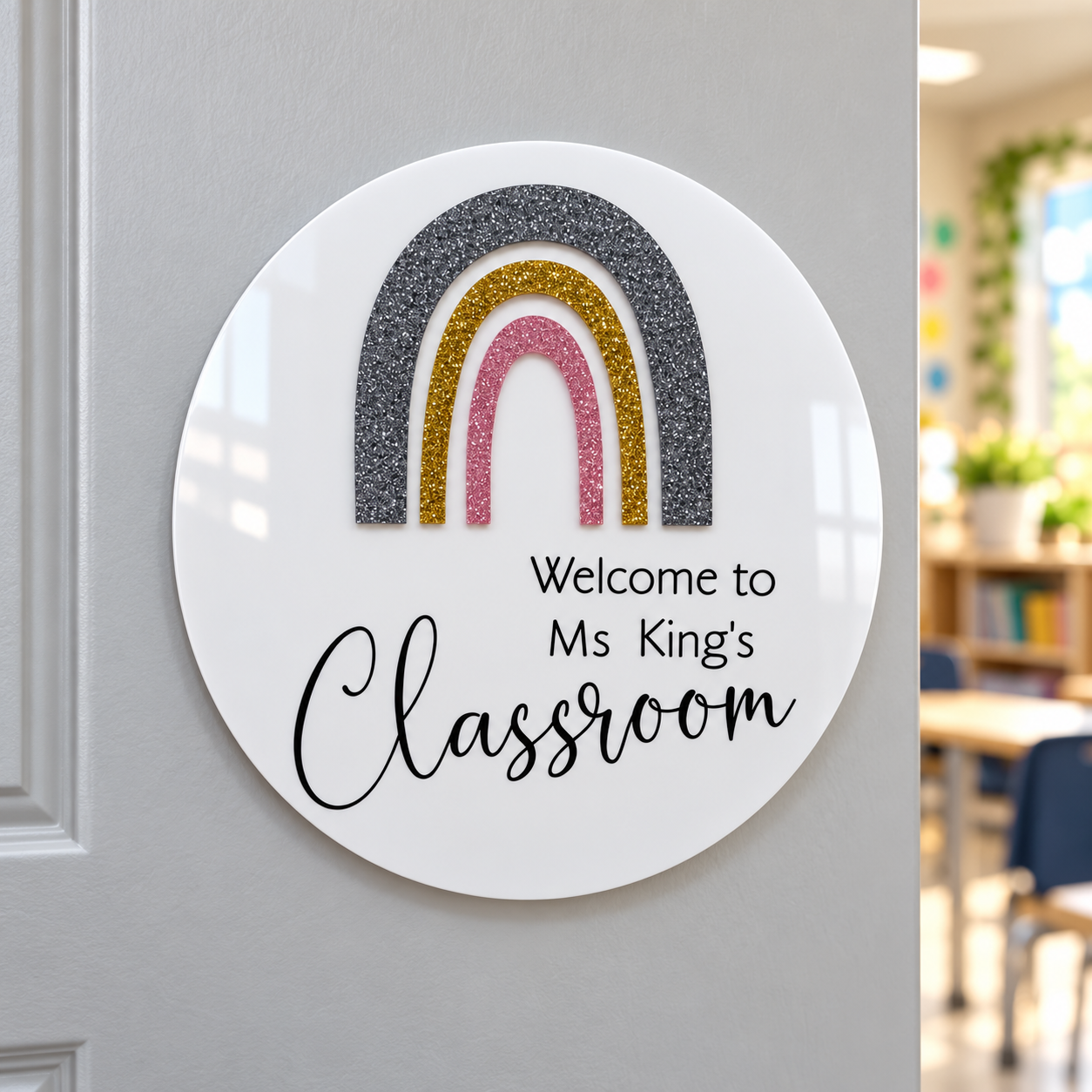 Personalised Classroom Door Sign – Rainbow