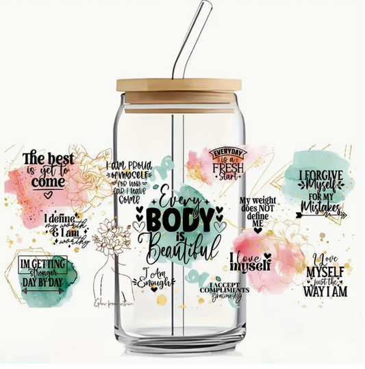 Self Love (Everybody is Beautiful) Glass Can with Lid and Straw