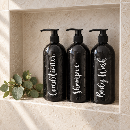 Personalised 1L Bathroom Pump Bottle Set – 3 Pack