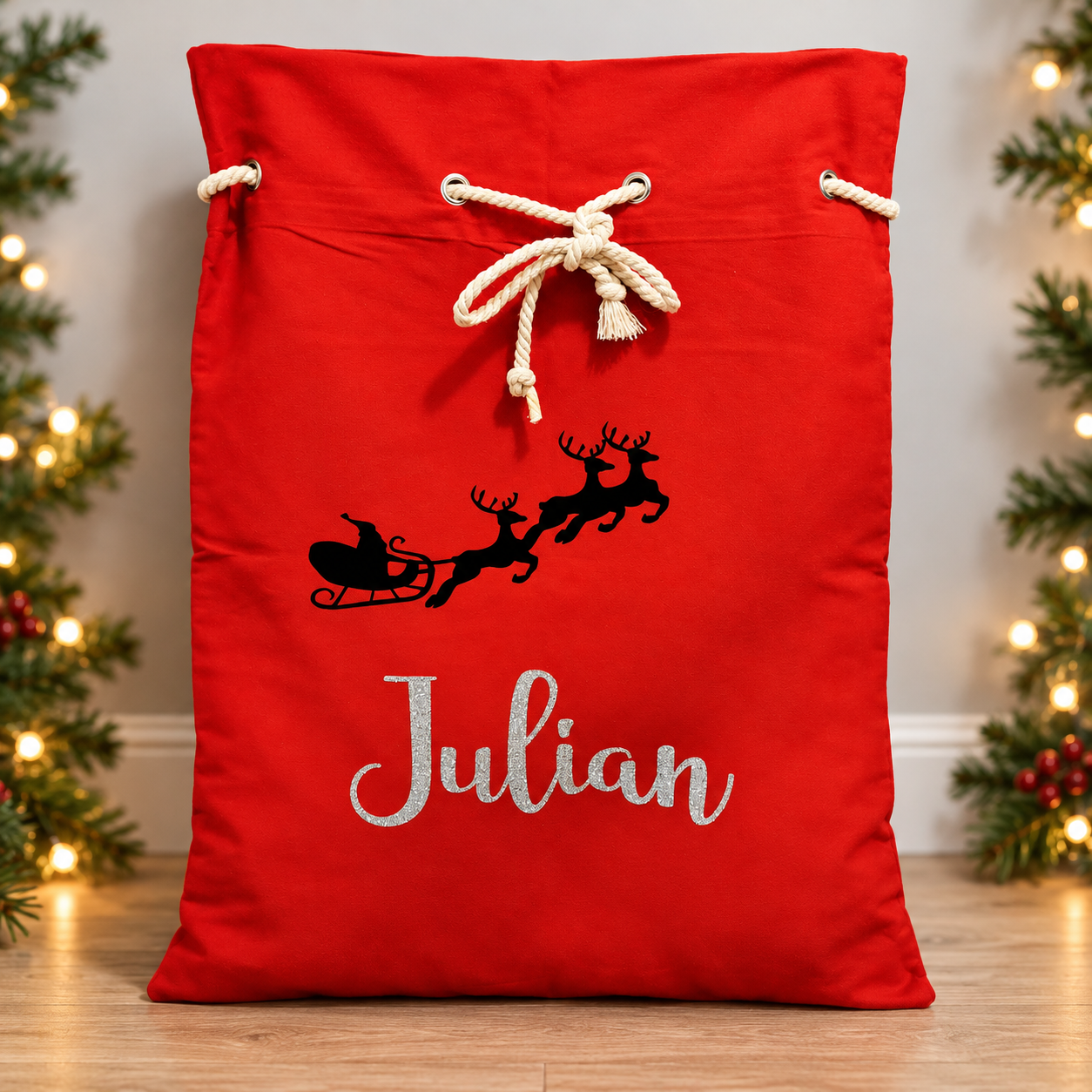 Personalised Santa Sack – Santa & Reindeer Design