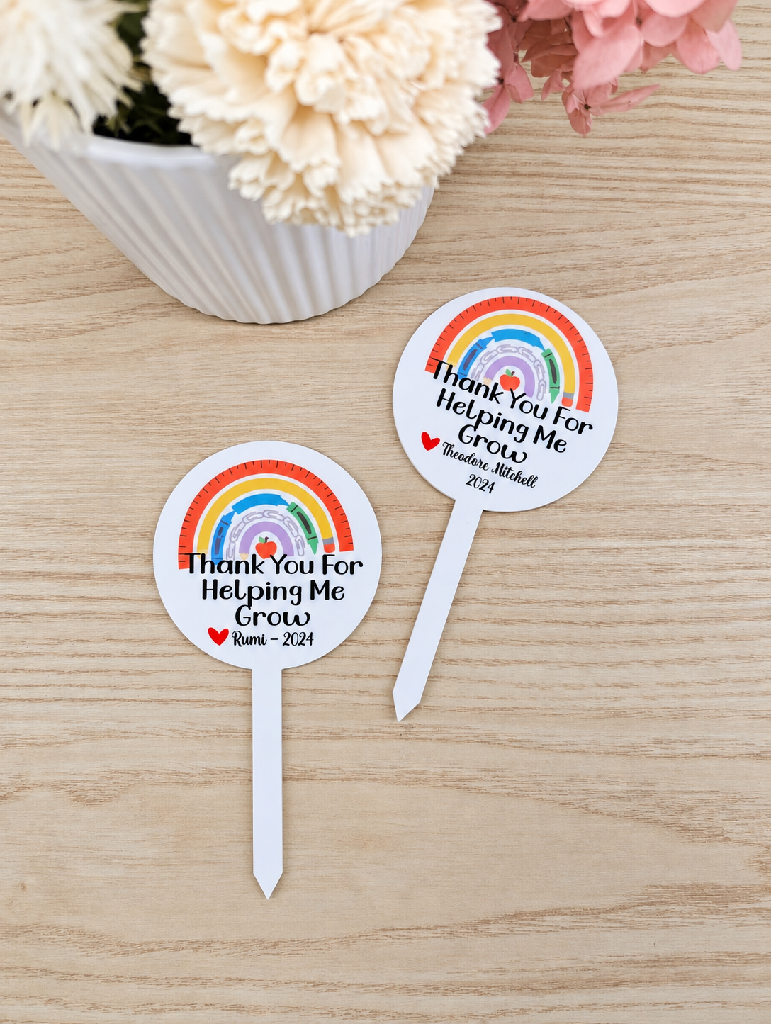Personalised Helping Me Grow Rainbow Plant Stake