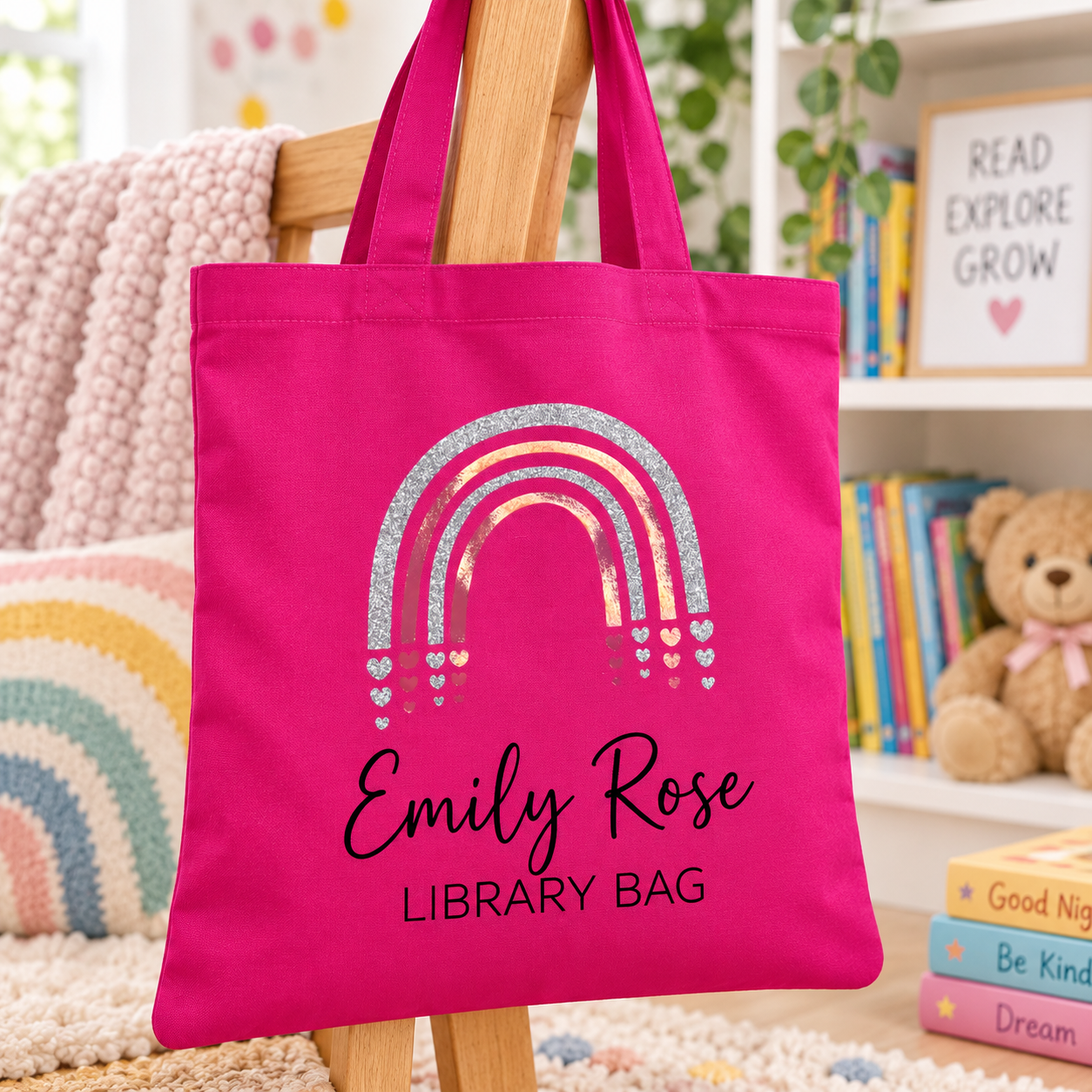 Personalised Rainbow Library Bag
