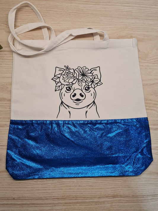 DISPLAY - Floral Pig Glitter Tote Bag