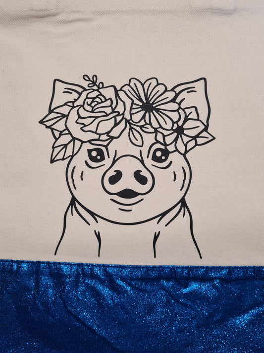 DISPLAY - Floral Pig Glitter Tote Bag