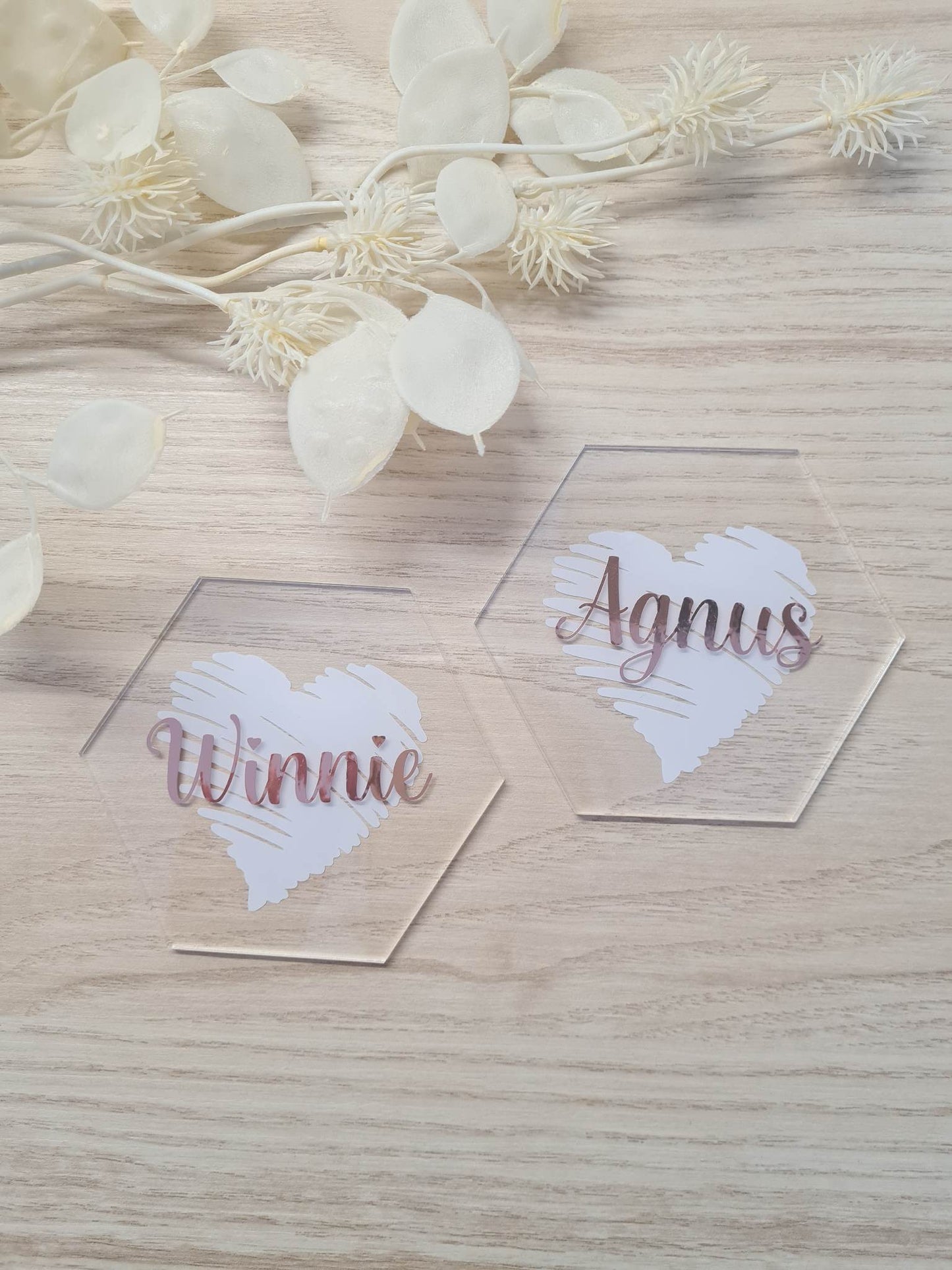 Hexagon Heart Place Cards/ Coasters / Favours