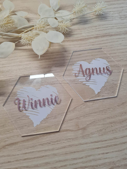 Hexagon Heart Place Cards/ Coasters / Favours