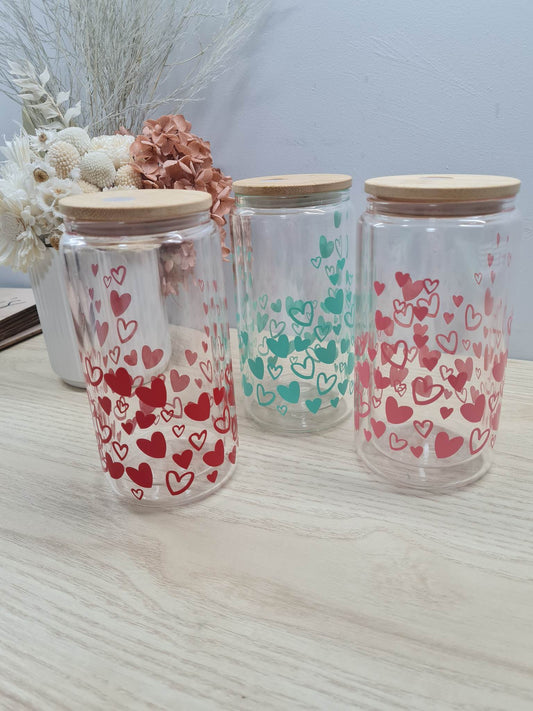DISPLAY - Heart Design Glass Can with Lid and Straw v1