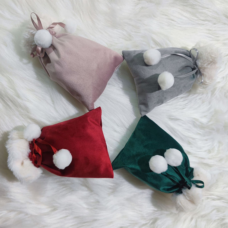 Mini Pom Pom Velvet Santa Sack