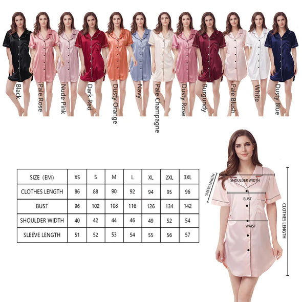 Satin Night Shirt - Short Sleeve