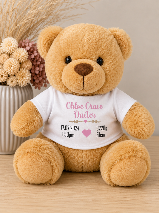 Personalised Birth Details Teddy Bear with Shirt