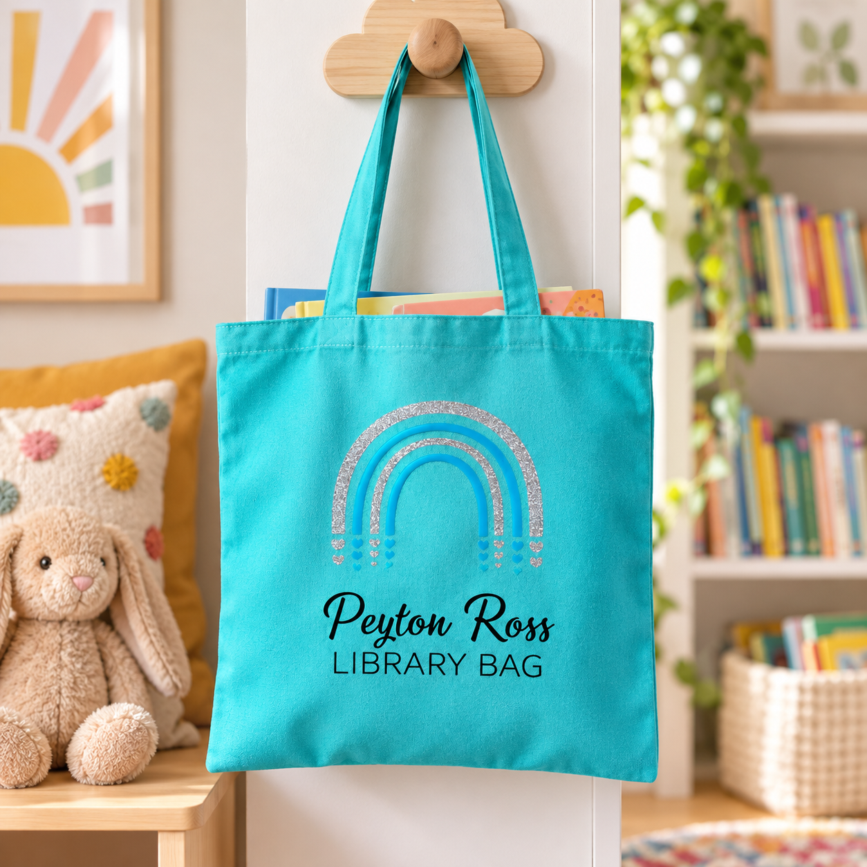 Personalised Rainbow Library Bag