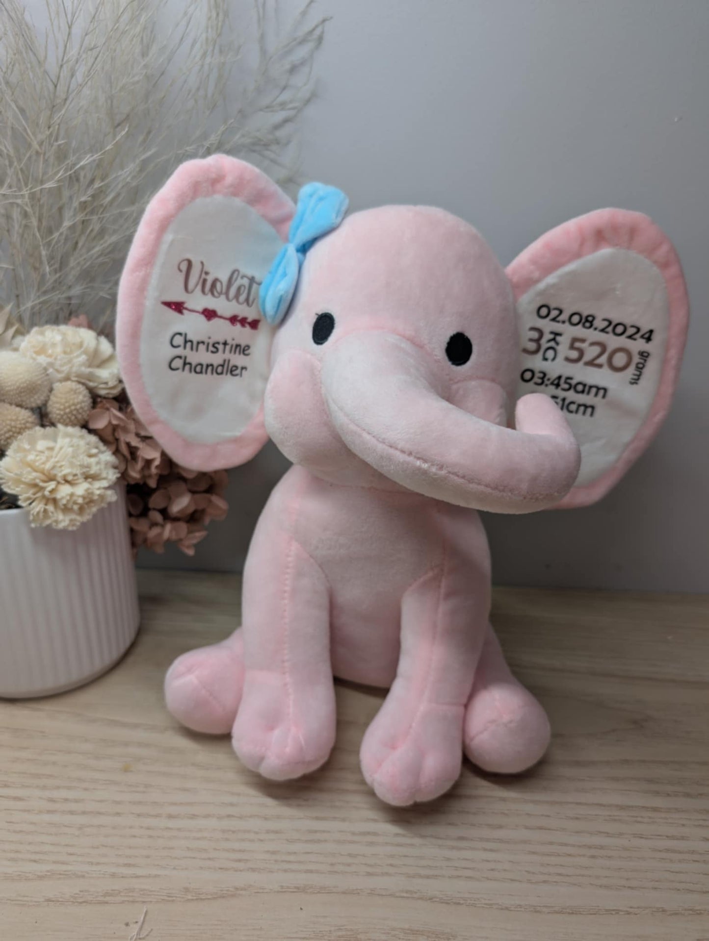 Baby Birth Detail Elephant - Pink