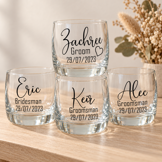 Personalised Bridal Party Bourbon Glass – Name, Title &  Date