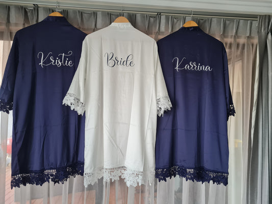 Satin Lace Robes - Navy
