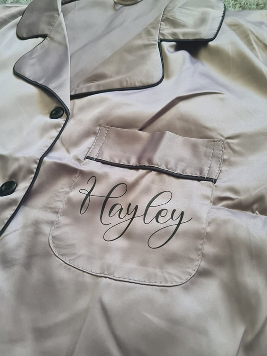 Ladies Satin Short Set PJ's - Taupe