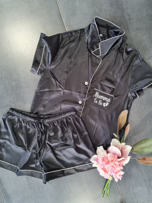 Ladies Satin Short Set PJ's - Black