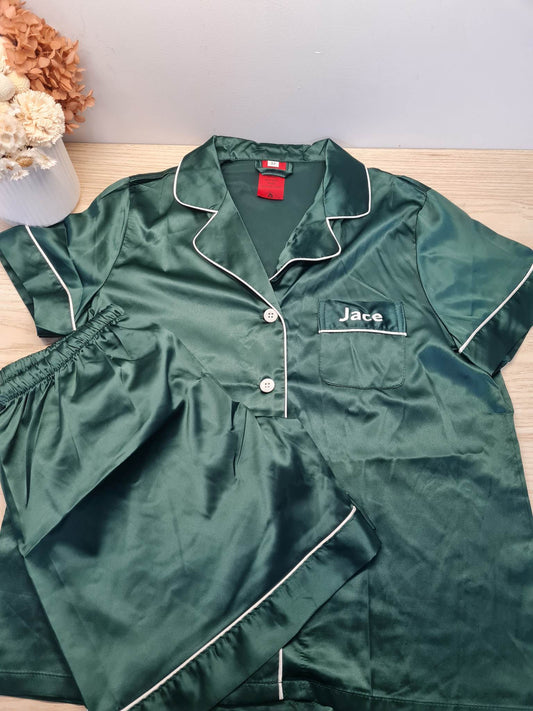 Ladies Satin Short Set PJ's - Evergreen