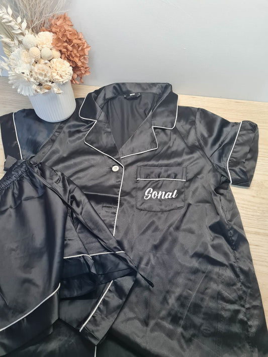 Ladies Satin Short Set PJ's - Black