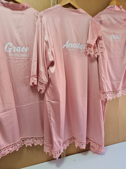 Satin Lace Robes - Pale Rose