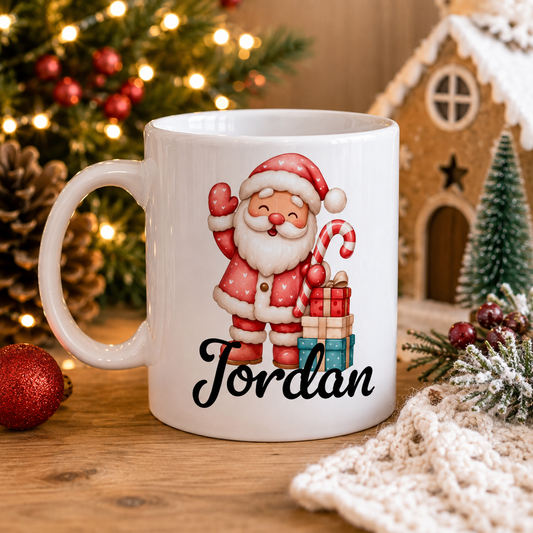 Santa & Presents Personalised Christmas Mug