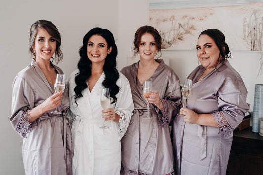 Satin Lace Robes - Taupe