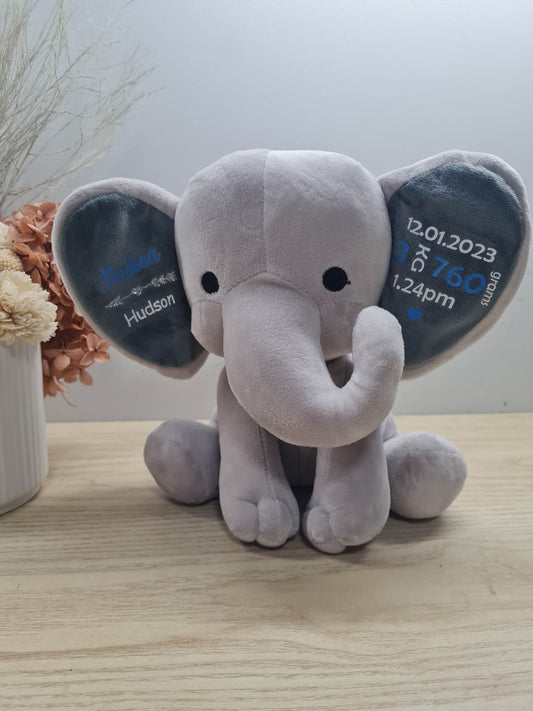 Baby Birth Detail Elephant - Blue Dark Ear