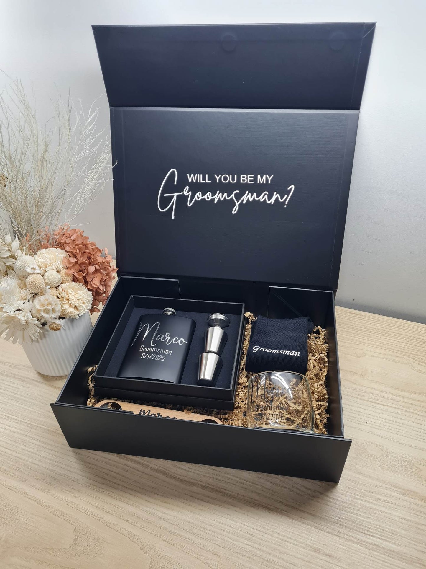 Groomsmen Gift Box Bundle with Socks & Flask Set