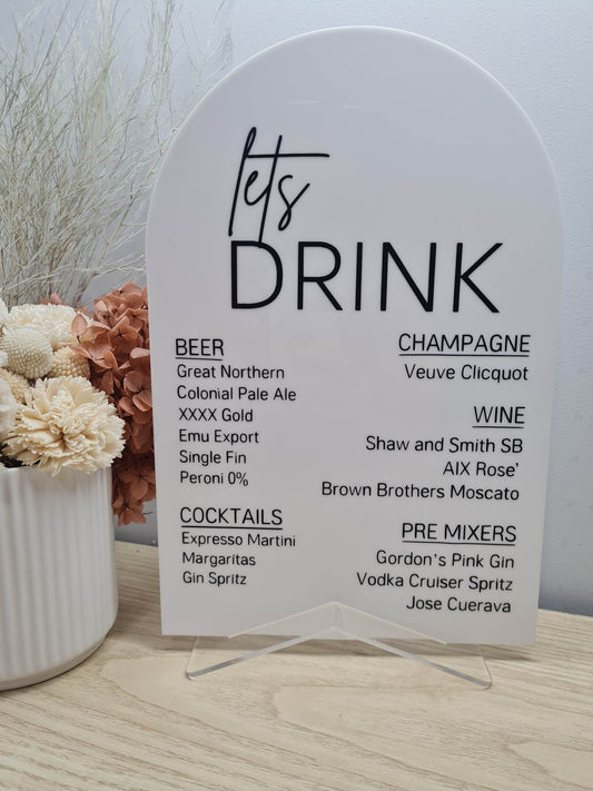 A4 Lets Drink - Drink List