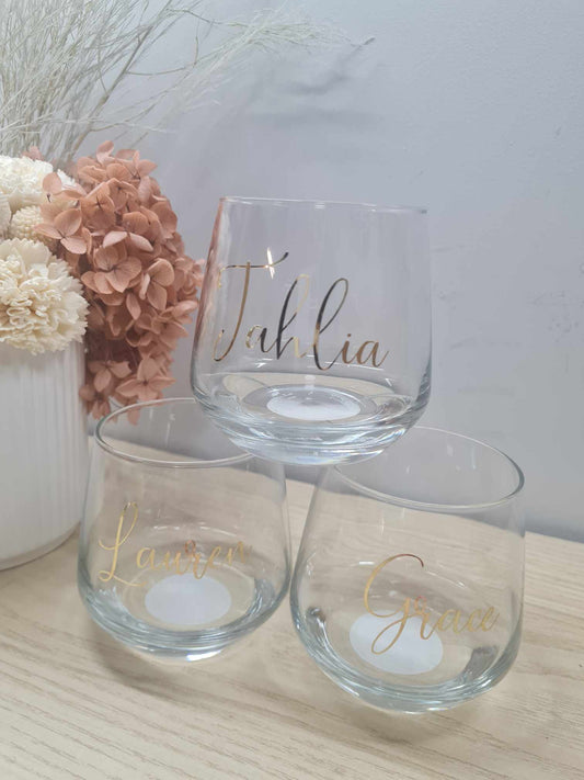Stemless Glasses with Name Only