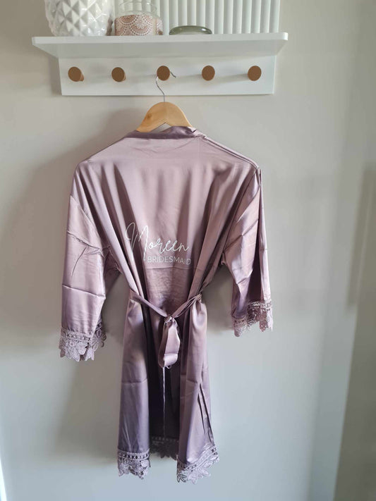 Satin Lace Robes - Taupe