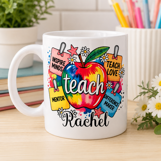 Colourful Teacher Apple Personalised Mug