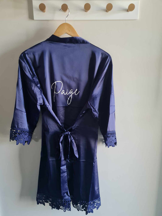 Satin Lace Robes - Navy